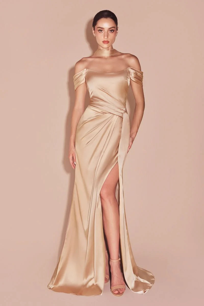 EMERSON GOWN - OFF THE SHOULDER LUXE SATIN DRESS