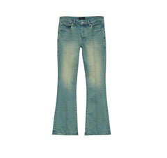 Purple Pintuck Overdyed Flare Denim - Light Indigo
