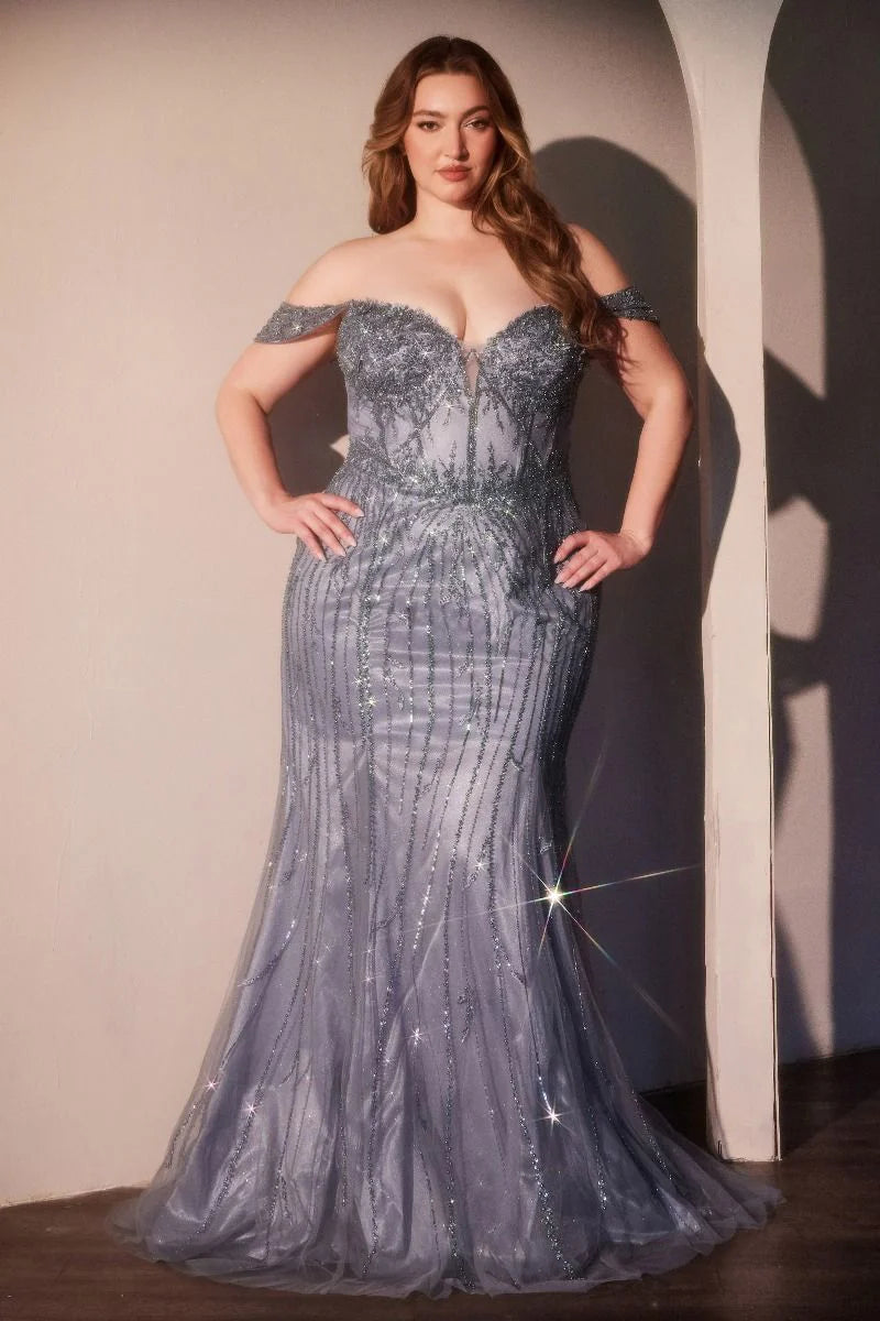 Annette Gown - OFF THE SHOULDER FLORAL BEADED GOWN