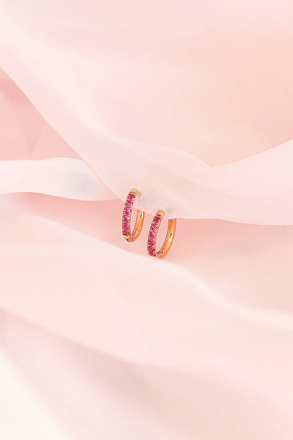 Micro Crystal Hoop Earring in Pink
