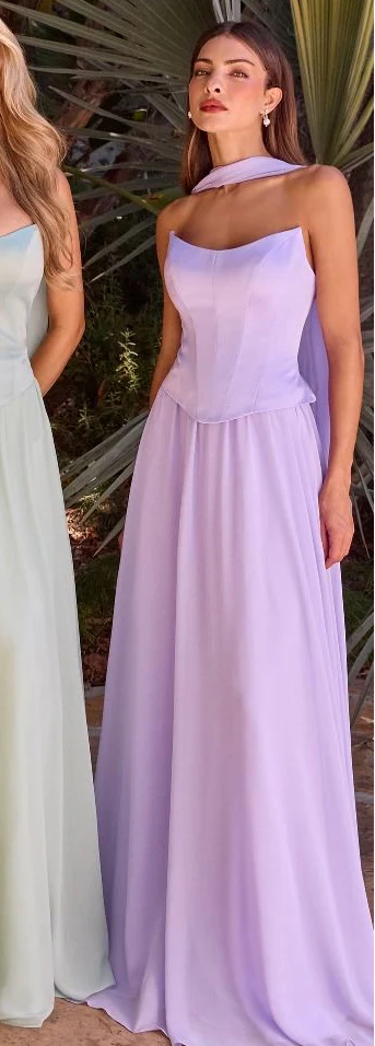 ISABELLA GOWN - STRAPLESS CHIFFON DRESS WITH SCARF
