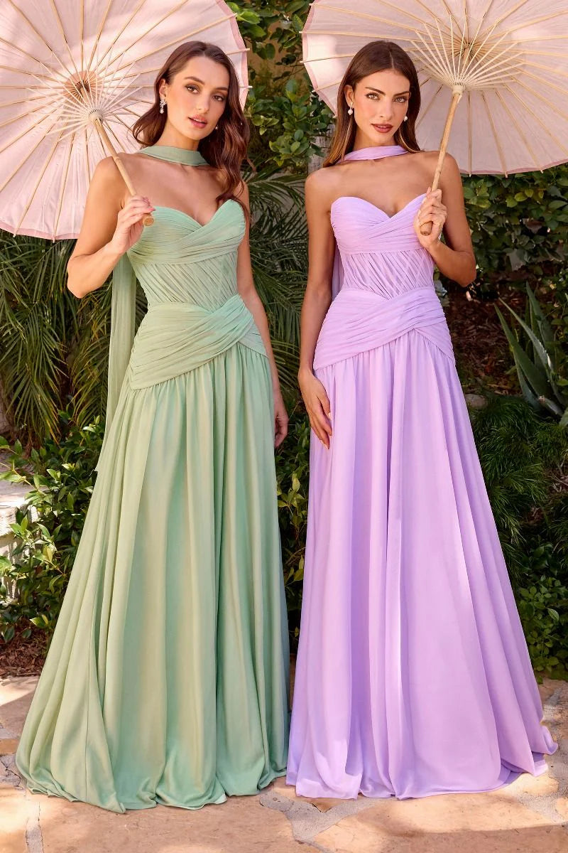 Kimberly Gown - Chiffon A-line Dress With Scarf