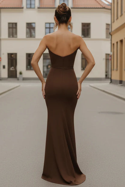 Daris Gown - Chocolate - Cat-Eye Scoop Neckline Dress