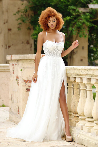 Alisha Gown - Ivory - Tulle A-line Dress With Open Back