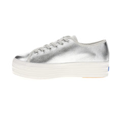 Triple Up Washed Metallic Leather Lace Up Sneakers