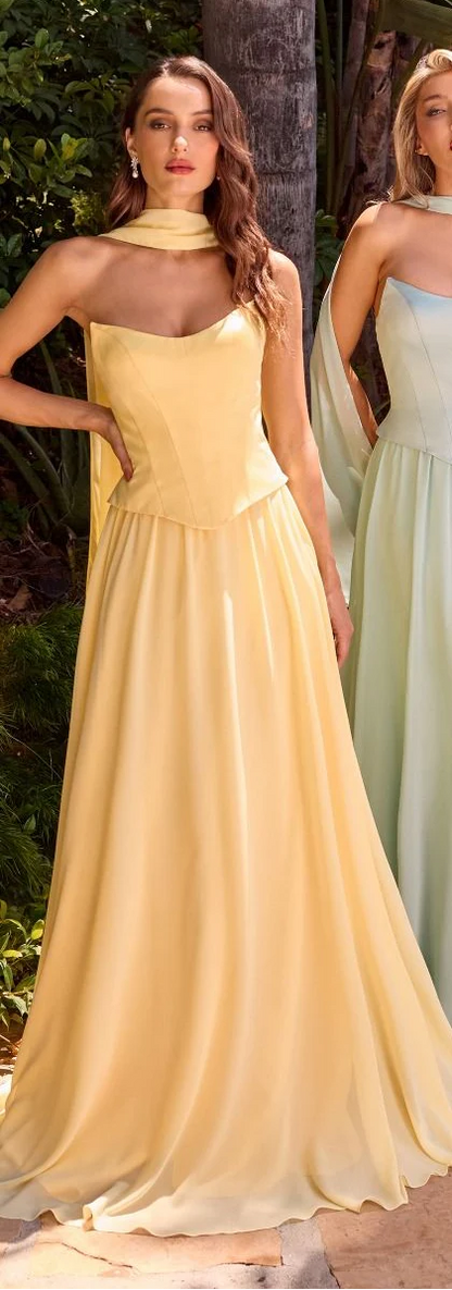 ISABELLA GOWN - STRAPLESS CHIFFON DRESS WITH SCARF