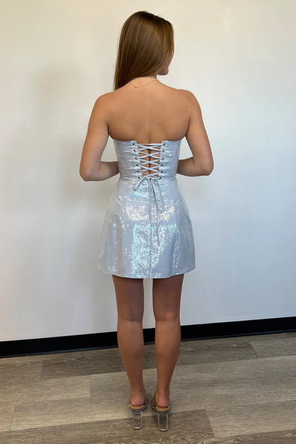 PIXIE SEQUIN MINI DRESS - ICE BLUE
