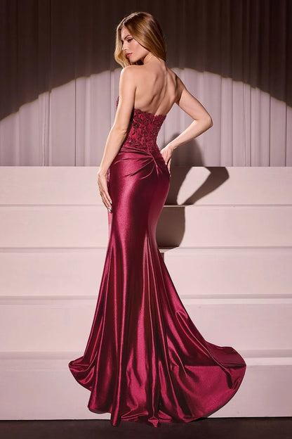 ALEXIS GOWN - SATIN & LACE STRAPLESS FITTED GOWN