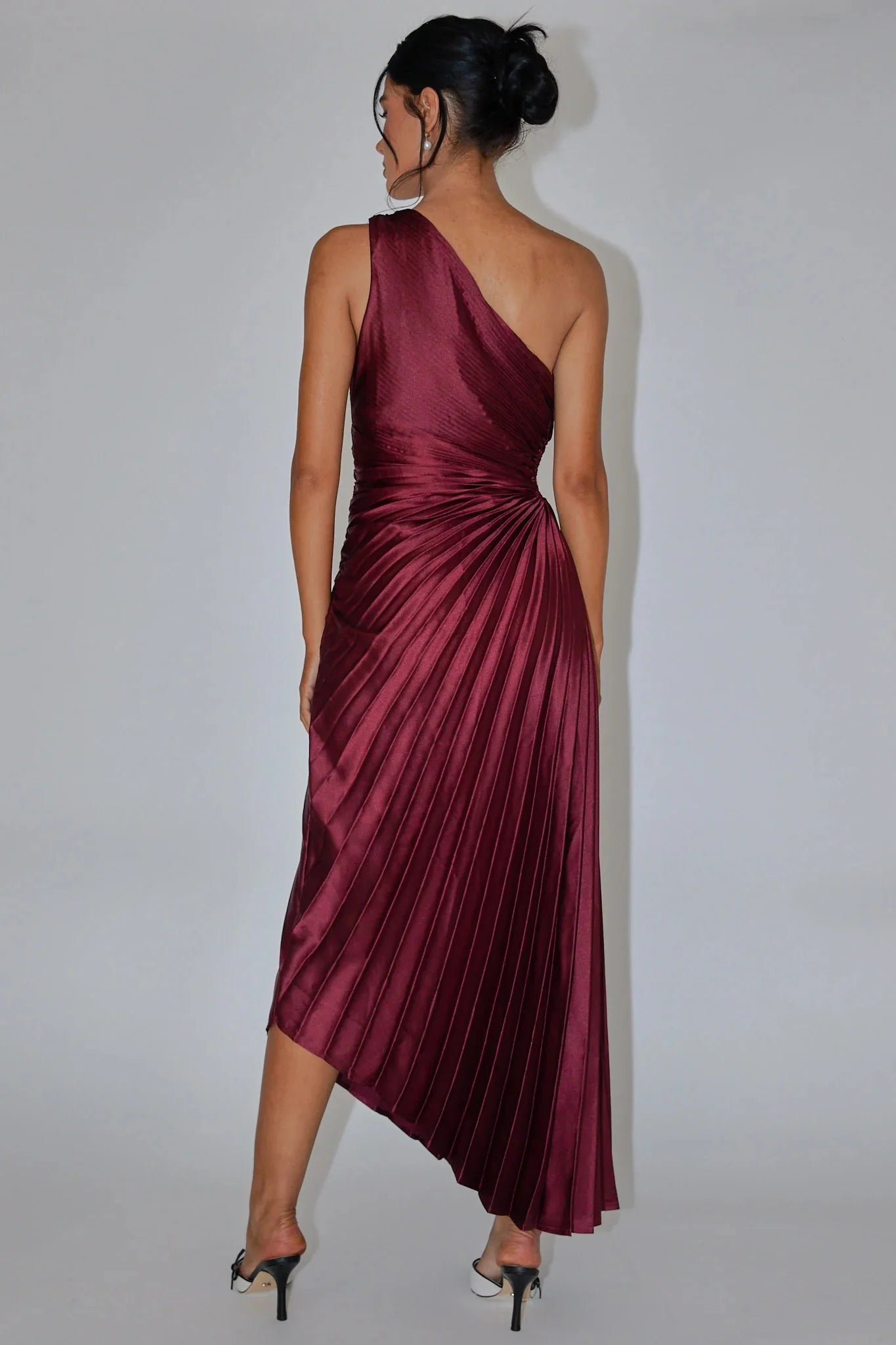 Panama Maxi Dress - Wine - Pleated Dress With Side Cut Out