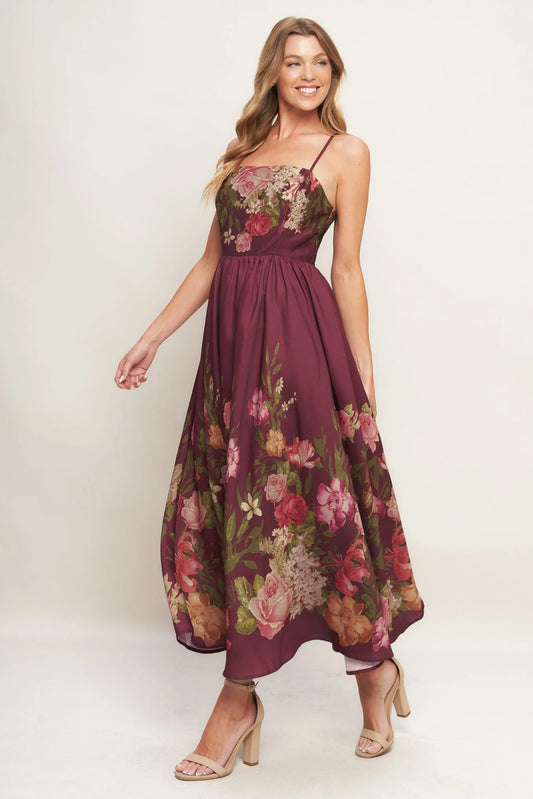 SECRET GARDEN ROMANCE BURGUNDY MAXI DRESS