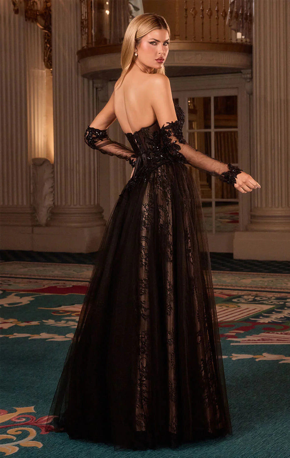 LILITH GOWN - A-LINE TULLE DRESS WITH GLOVES