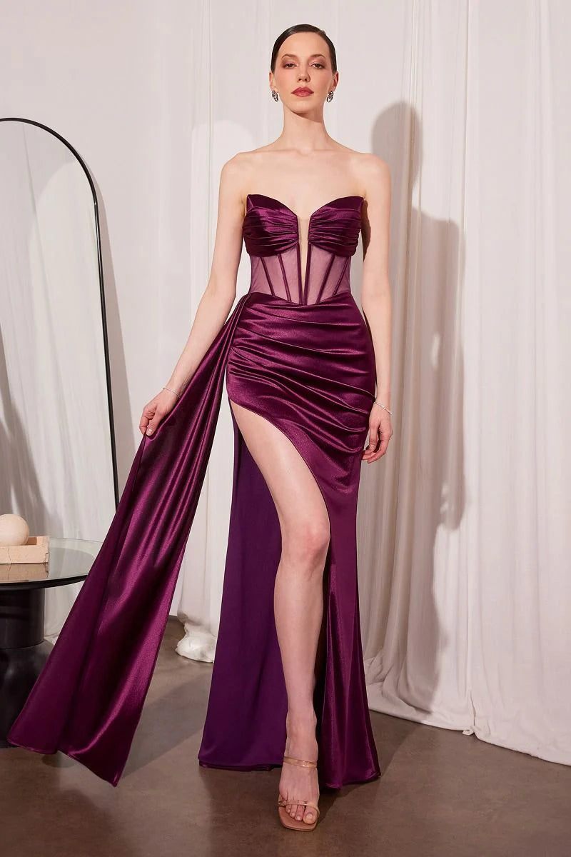 Jamie Gown – Satin Gown with Illusion Plunge Neckline