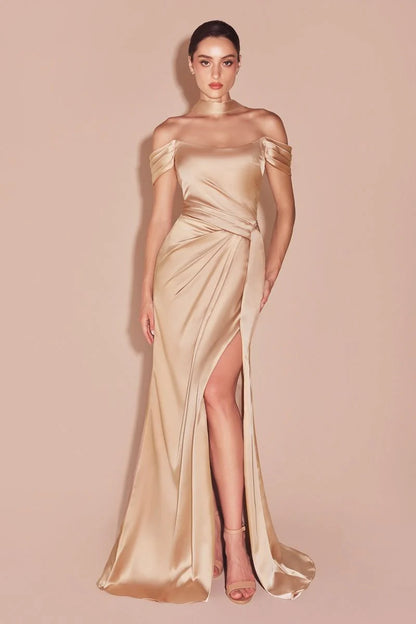 EMERSON GOWN - OFF THE SHOULDER LUXE SATIN DRESS