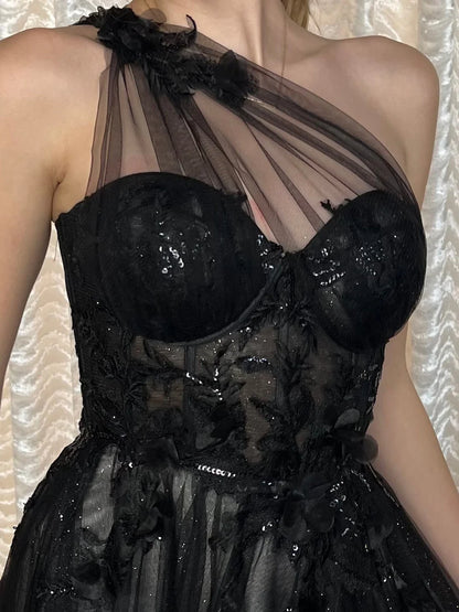 A1053 - Leila One Shoulder A-Line Tulle Gown - Andrea & Leo
