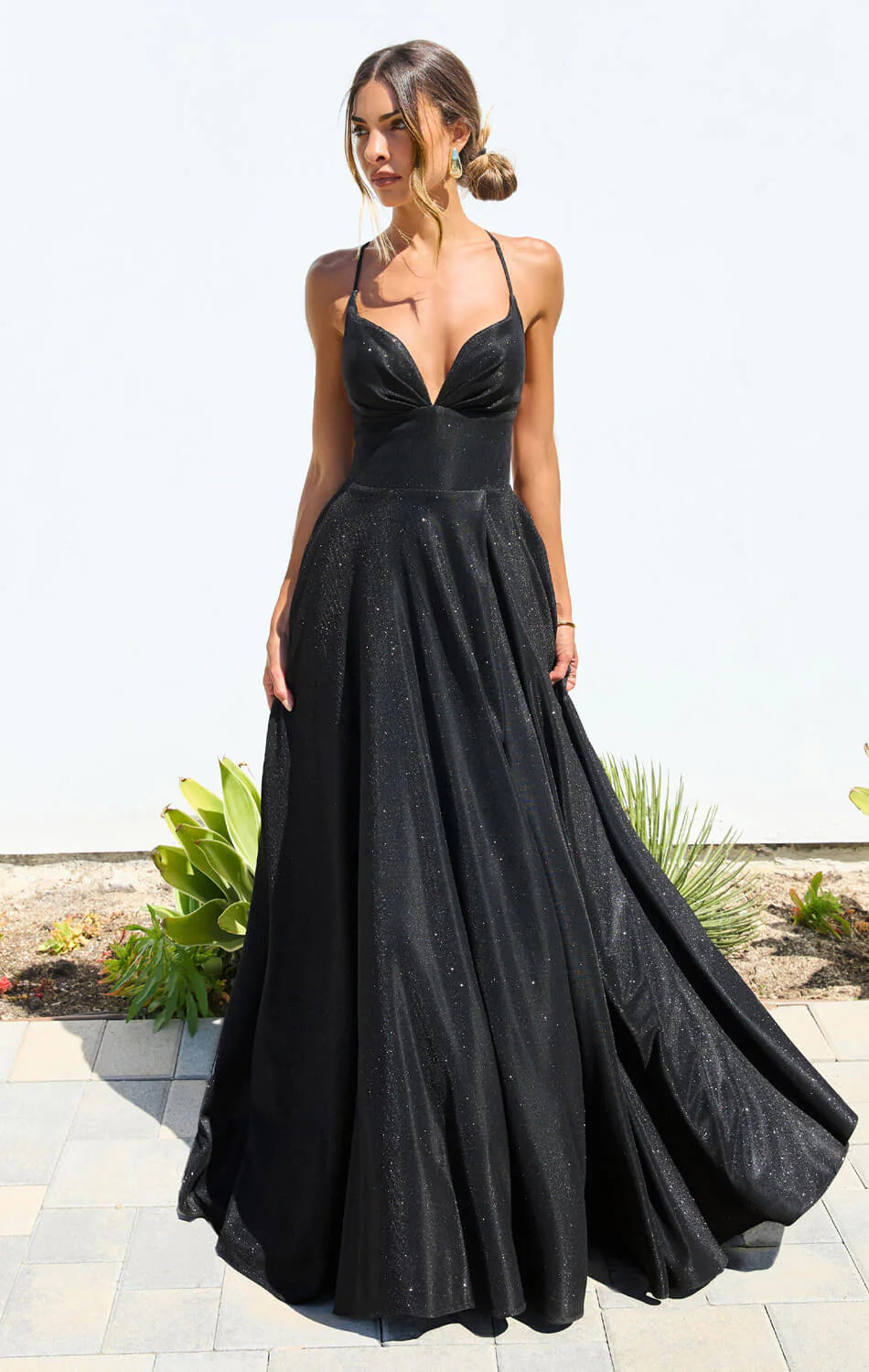 Gwendolyn Gown - Shimmer Lace-Up Back A-Line Evening Dress