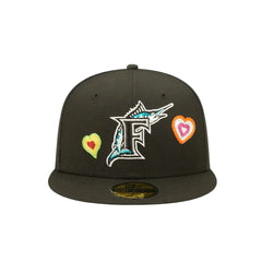 New Era 59Fifty Florida Marlins Chain Stitch Heart - "Black"