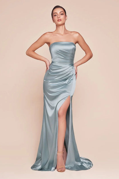 NICOLETTE GOWN - STRAPLESS LUXE SATIN DRESS & SCARF