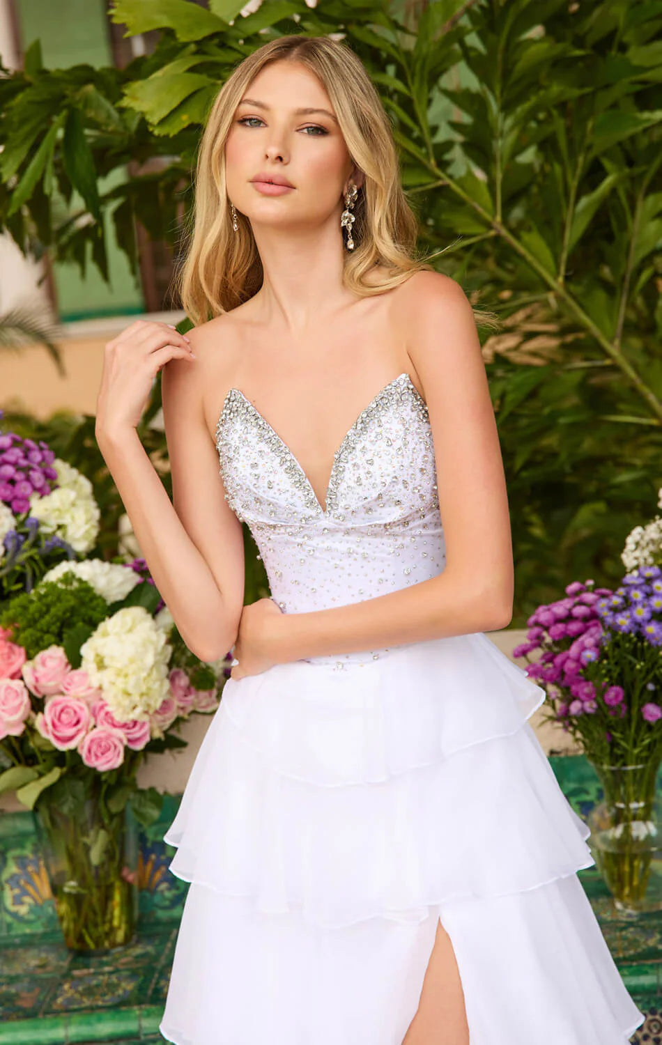 26407 - Ava Presley - Strapless Chiffon Gown With Tiered Skirt