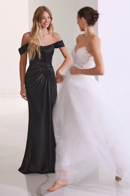 EMERSON GOWN - OFF THE SHOULDER LUXE SATIN DRESS