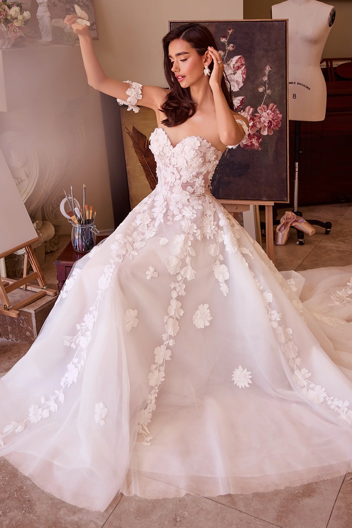 WL039 - Strapless Floral Lace Bridal Ball Gown - Andrea & Leo