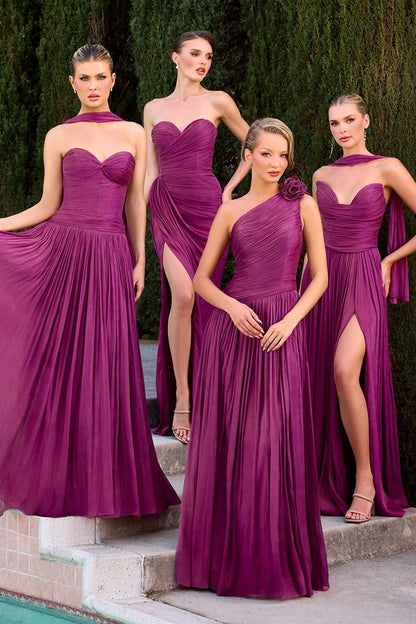 Ingrid Gown - Strapless Shimmer Chiffon Dress with Scarf