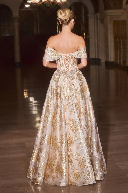Glenna Gown - Off The Shoulder Floral Ball Gown