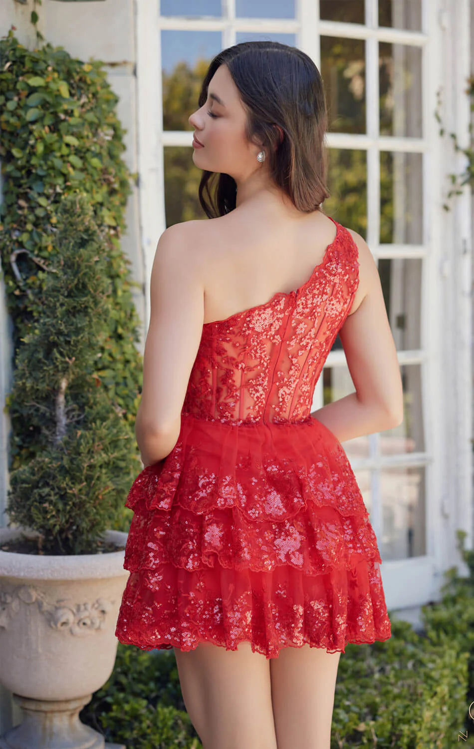 CHRISTIE MINI DRESS - RED - ONE SHOULDER TIERED SHORT DRESS