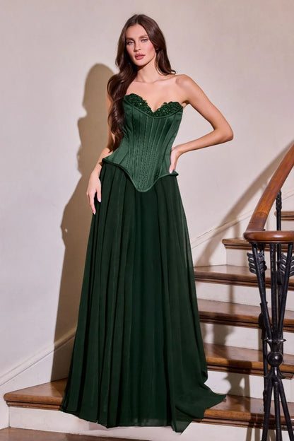 Nigella Gown - Peplum Corset A-line Formal Dress With Scarf