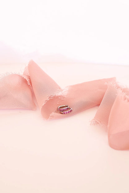 Micro Crystal Hoop Earring in Pink