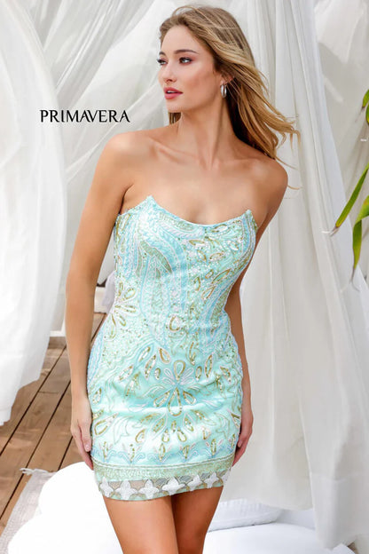 4219 - Primavera - Strapless Beaded Corset Mini Dress