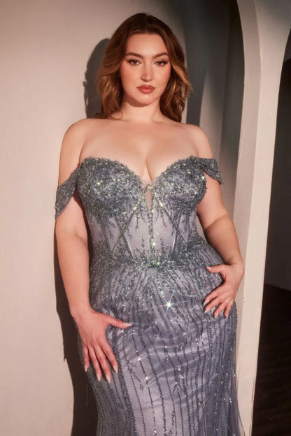 Annette Gown  - OFF THE SHOULDER FLORAL BEADED GOWN