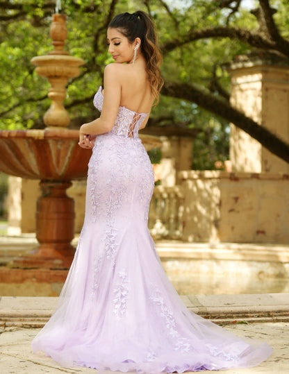 Reva Corset Gown - Lilac Floral Lace Dress